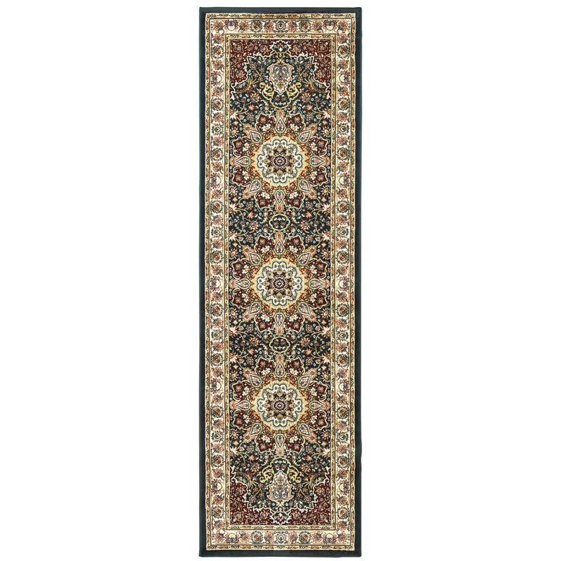 Kashan 119U1 Navy/ Ivory Indoor Area Rug - 2'3" x 7'6"