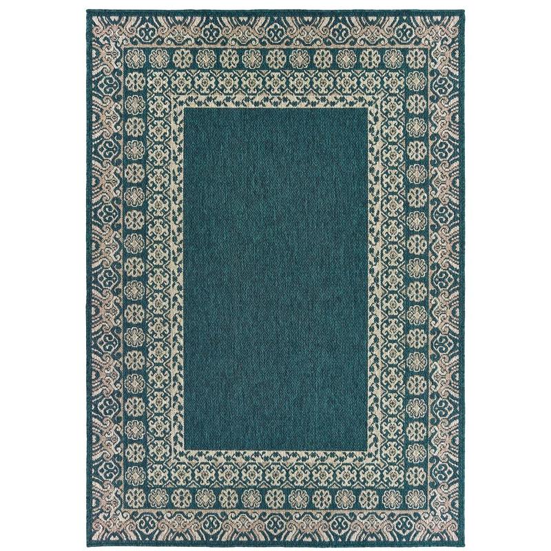 Latitude 1503B Teal/ Grey Indoor/Outdoor Area Rug - 3'3" x 5'