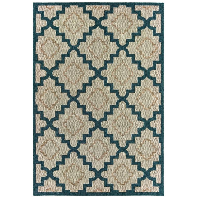 Latitude 804I3 Grey/ Teal Indoor/Outdoor Area Rug - 3'3" x 5'
