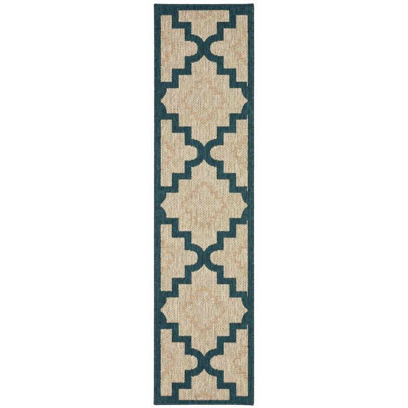 Latitude 804I3 Grey/ Teal Indoor/Outdoor Area Rug - 1'10" x 7'6"