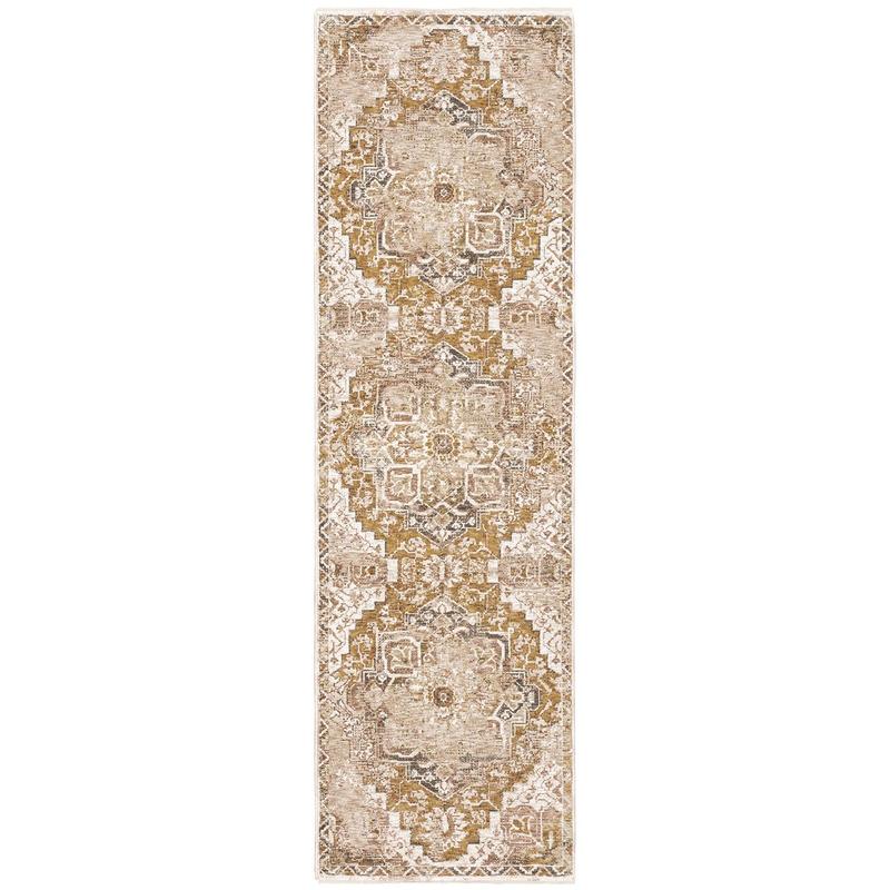 Maharaja 661C1 Gold/ Ivory Indoor Area Rug - 2'3" x 7'6"
