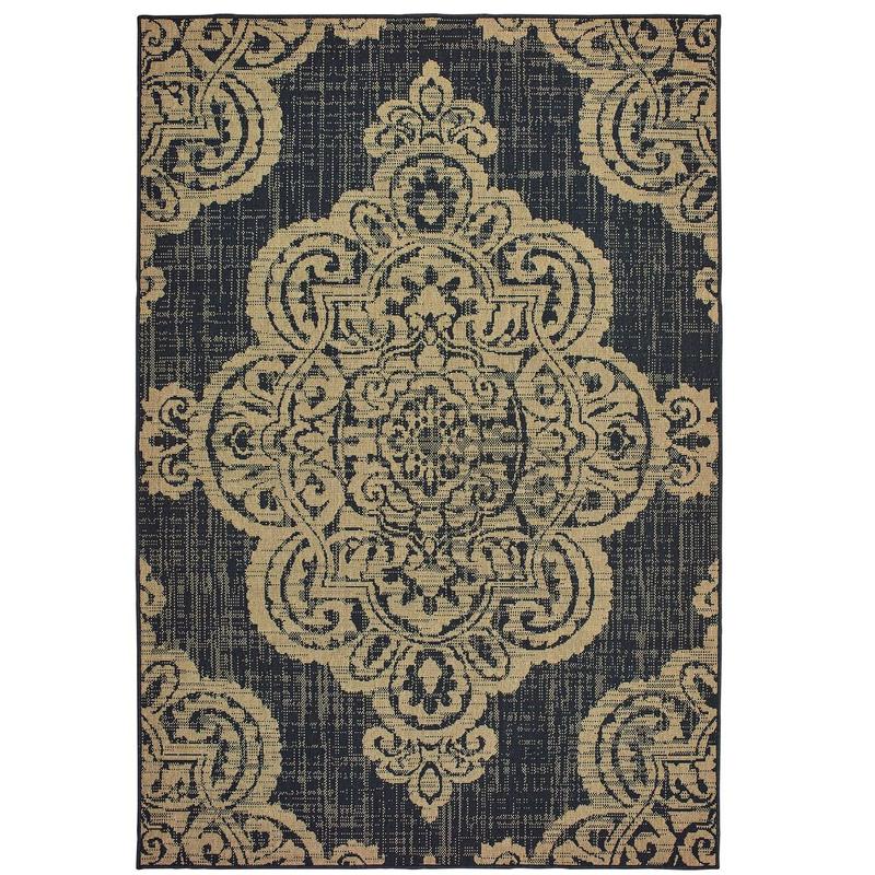 Marina 5929K Black/ Tan Indoor/Outdoor Area Rug - 1'9" x 3'9"