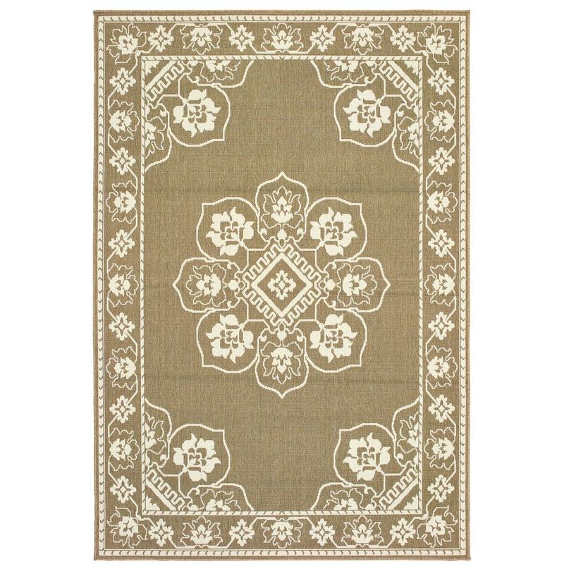 Marina 7764J Tan/ Ivory Indoor/Outdoor Area Rug - 1'9" x 3'9"