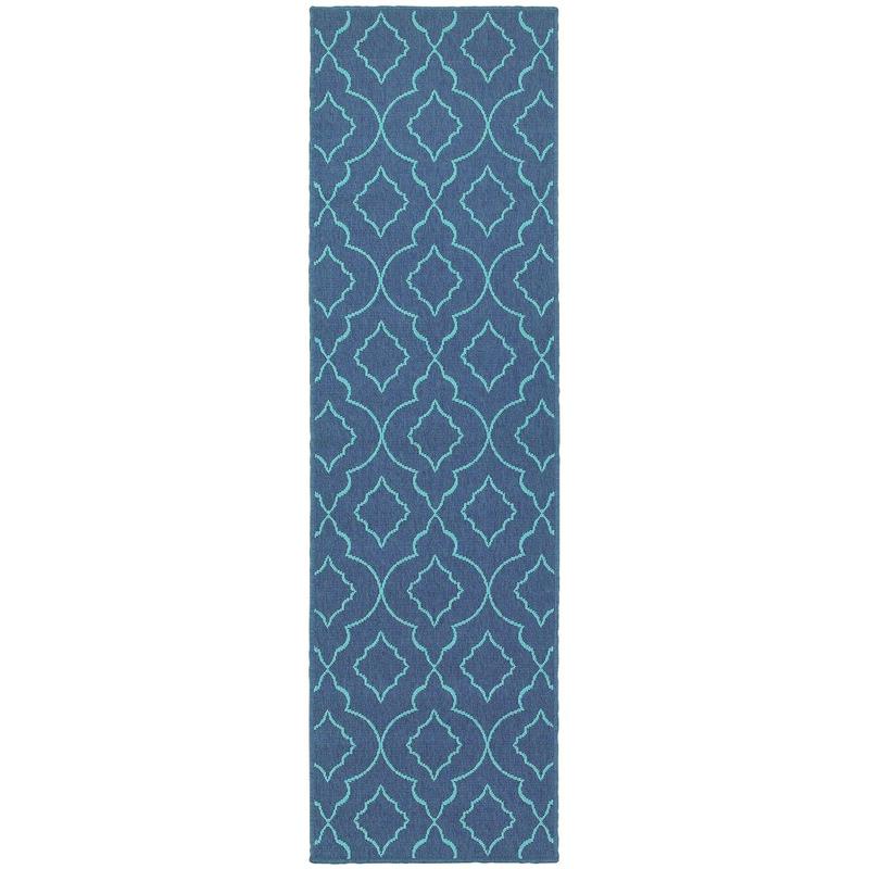 Meridian 7541B Navy/ Blue Indoor/Outdoor Area Rug - 2'3" x 7'6"