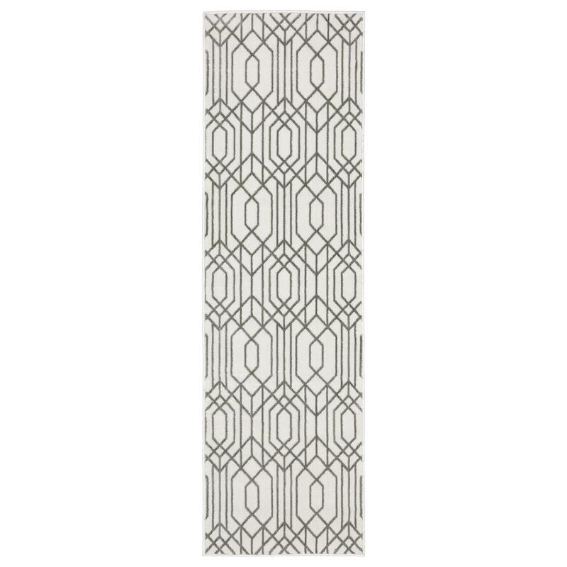 Montecito 4158W White/ Grey Indoor Area Rug - 2'3" x 7'6"