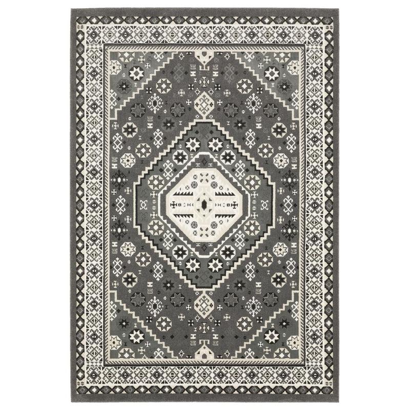 Raylan RAY02 Grey/ Ivory Indoor Area Rug - 5'3" x 7'6"