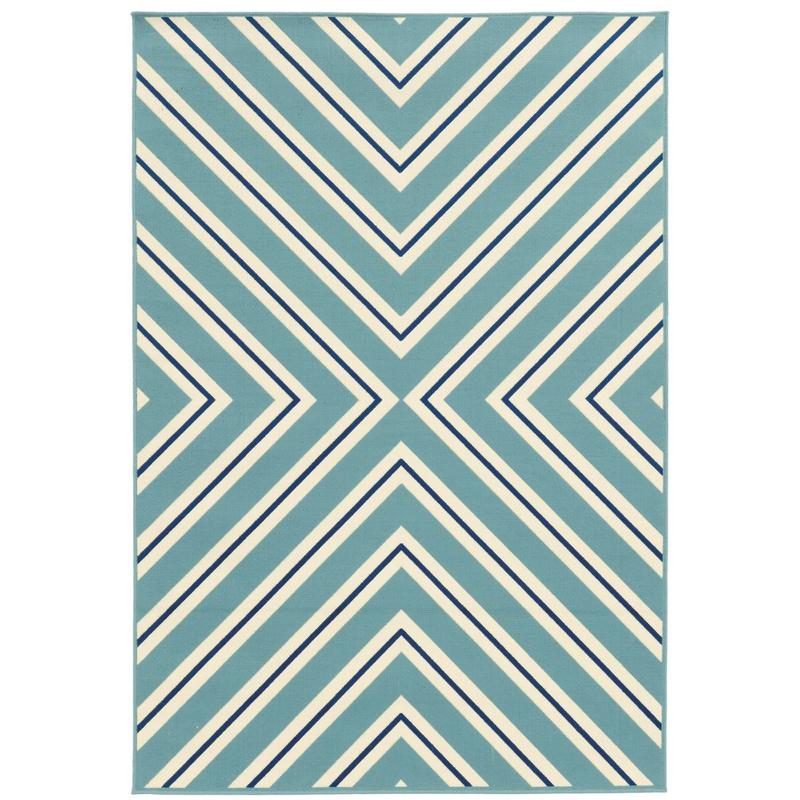 Riviera 4589J Blue/ Ivory Indoor/Outdoor Area Rug - 8'6" x 13'