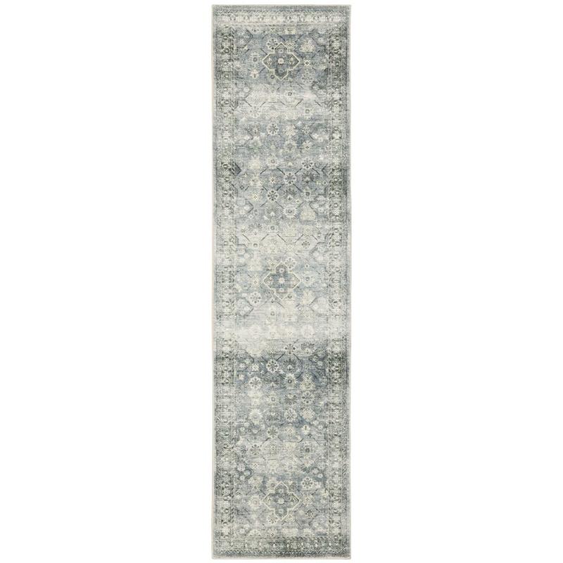 Savoy 28106 Blue/ Ivory Indoor Area Rug - 2' x 8'