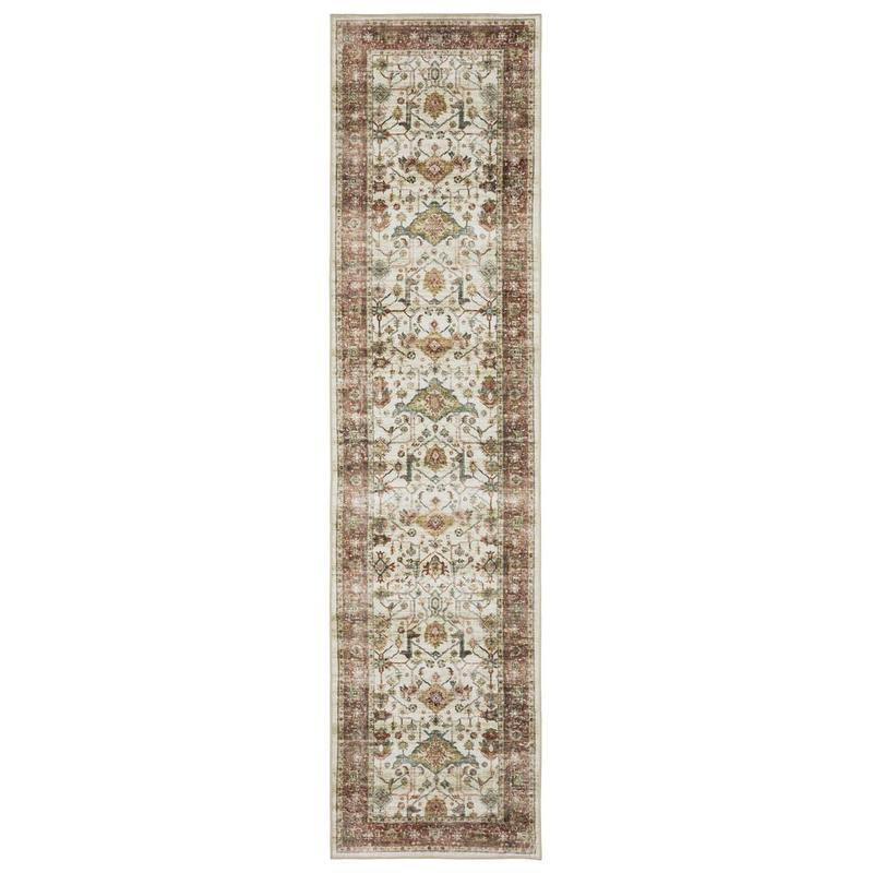 Sumter SUM05 Ivory/ Rust Red Machine Washable Indoor Area Rug - 2' x 8'