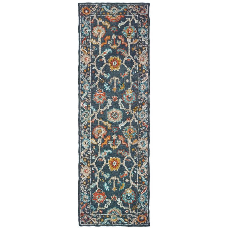 Zahra 75501 Blue/ Gold Hand-crafted Wool Area Rug - 2'6" x 8'
