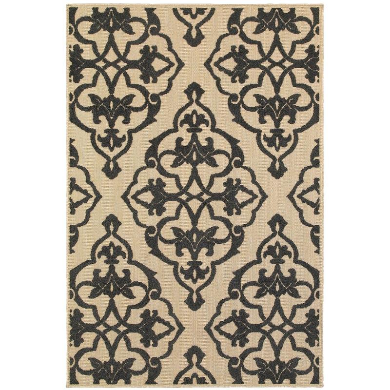 Cayman 001B9 Sand/ Charcoal Indoor/Outdoor Area Rug - 5'3" x 7'6"